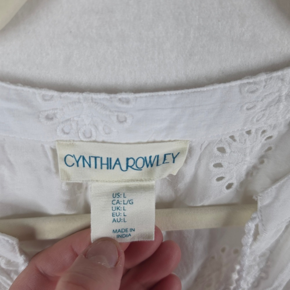 Cynthia Rowley White Eyelet Tunic Top Tassel Fringe Cotton Blouse Large - Picture 3 of 9